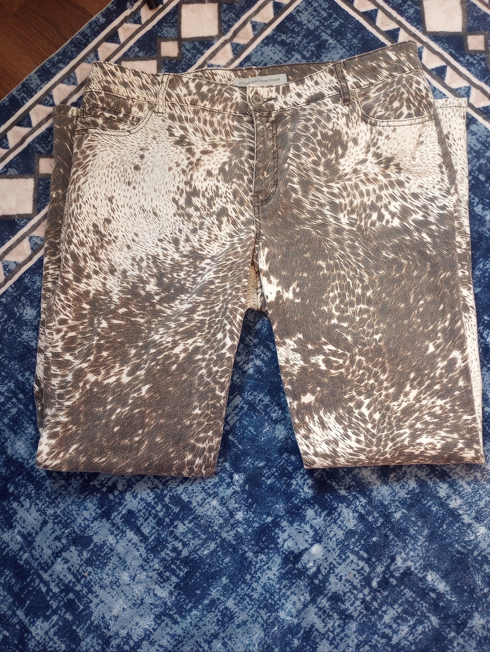 Chico's Abstract Speckled Print Denim Pants in Brown and Cream
